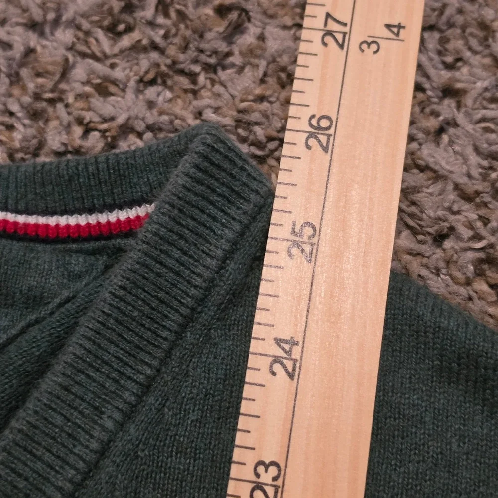 Tommy Hilfiger Mens Green Pima Cotton Cashmere V-Neck Sweater Size M Logo